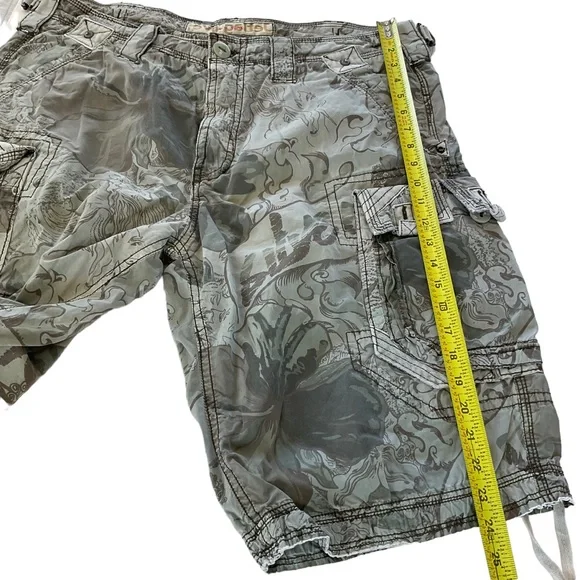 Jet Lag Camo Cargo Shorts Mens 38 Waist Pale Green Floral Print Distress Y2K 90s - Picture 12 of 13